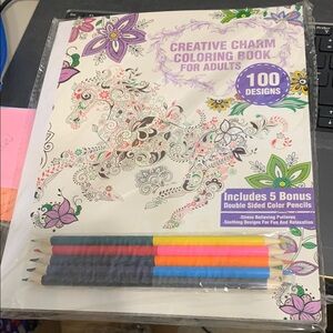 ❎ Creative Charm Adult Coloring Book with Bonus Pencils